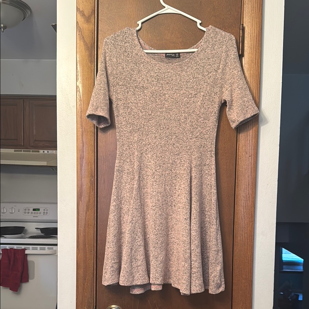 Popular Basics Tan Scoop Neck Fit and Flare Dress
